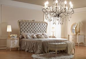 Artemisia 4000 lit, Lit de style classique, avec des sculptures artisanales, tte de lit rembourre capitonn
