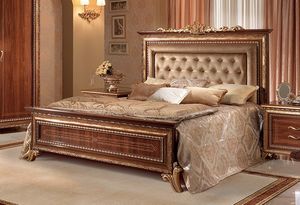 Giotto lit rembourr, Lit en noyer avec tte de lit tuft, style royal