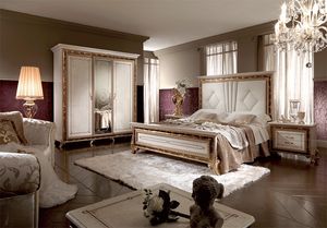 Raffaello lit, Lit luxueux, avec tte de lit rembourre ou en bois, peint avec effet nacr brillant