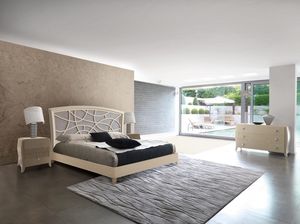 Art. 962 lit, Cendres lit, tte de lit en cuir blanc et dcor en relief, style moderne classique