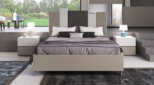 Elva, Lit en bois minimaliste avec tte de lit rembourre