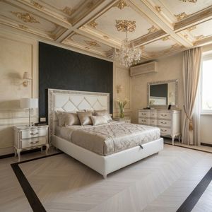 Art. 843 S, Lit �l�gant avec t�te de lit rembourr�e et cadre d�coratif
