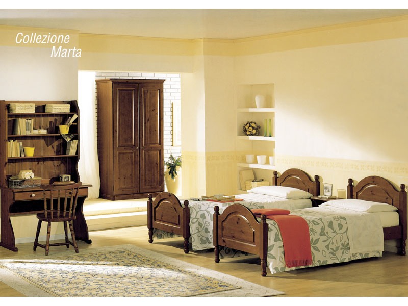 Collection Marta, Lit avec tête de lit en bois et de pied, de style rustique