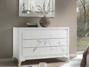 Camelia Commode, Commode, en bois laqu blanc, avec des dcorations en argent