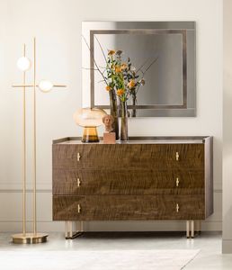 FIAMMA commode � 3 tiroirs, Commode avec plateau en verre s�rigraphi�