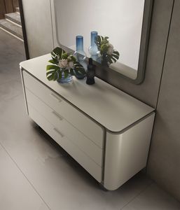PERLA commode, Commode � 3 tiroirs, avec plateau en verre satin�