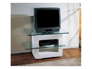 Aria small TV Unit, Meuble TV avec structure en pierre et plateaux en verre