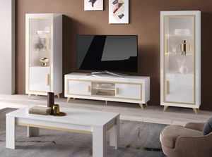Gold meuble TV 160, Meuble TV bas laqu blanc