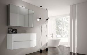 Smyle comp.07, Cabinet de salle de bain blanc brillant, avec lavabo en verre