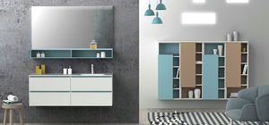 Torana TR 021, Armoire de toilette blanche avec dtails bleus, vier intgr dans le haut