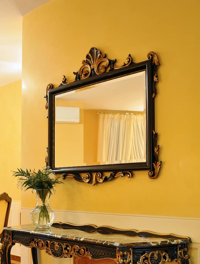 Article 811-SH Clara, Miroir en hêtre, finition en antiqued feuille d'or