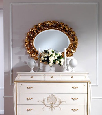 OLIMPIA B / Oval Mirror, Classique miroir ovale en bois massif sculpté