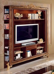 Giotto Meuble TV 01, Meuble TV avec bibliothque avec des dcorations d'or, simple et pratique
