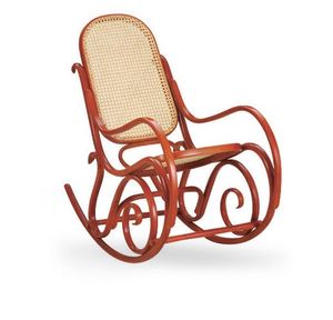 Dondolo, Chaise à bascule en bois, assise et dossier en canne