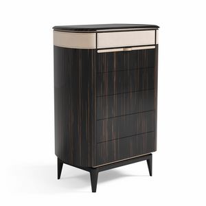 Marcel 0703, Grand coffre de tiroirs en bois et en cuir