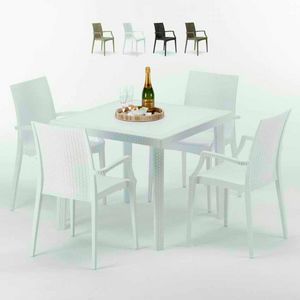 Tavolino Quadrato Bianco 90x90 Con 4 Sedie Esterno Bar ARM BISTROT LOVE, Set de jardin avec table et chaises