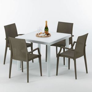 Table de jardin et chaises  S7090SETB4, Table basse en poly-rotin, pour restaurants et jardins
