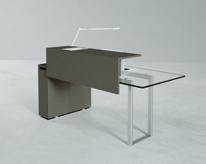 Deck Glass bancone reception, Comptoir de la rception, avec plateau en verre et base en mtal
