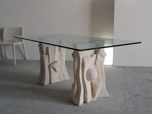 Archivio, Table en pierre avec dessus en verre, style moderne