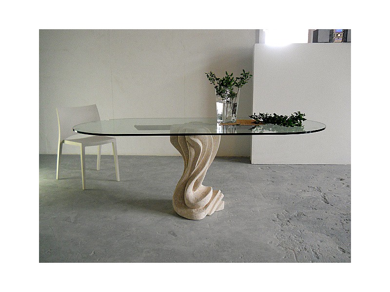 Essenza, Table pour la maison ou au bureau, avec une base en pierre
