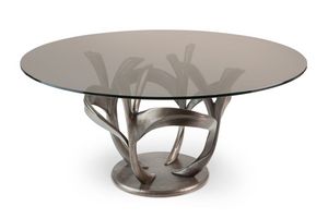 Manhattan, Table moderne avec plateau en verre et structure mtallique