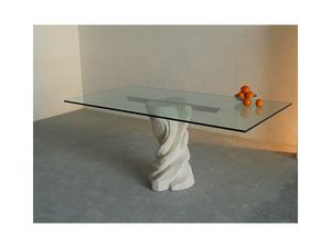 Mezzaluna, Table rectangulaire avec une base en pierre, plateau en verre