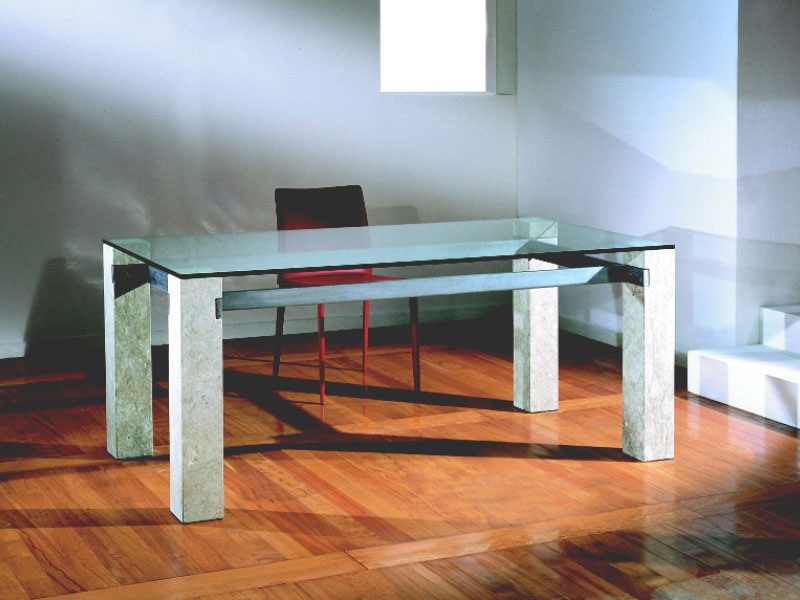 Ulisse, Table rectangulaire avec structure en pierre, pour la maison et le bureau
