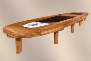 190, Table de runion extensible, avec dessus en cuir
