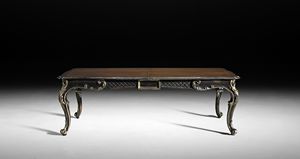 Art. 813/N table, Table extensible avec finition noire avec feuille d'argent antique