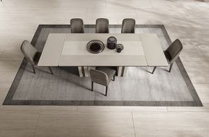 PERLA tavolo 2 allunghe, Table � manger avec plateau en c�ramique Travertino