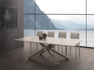 Art. 657 Infinity, Table extensible avec plateau en verre, base en acier