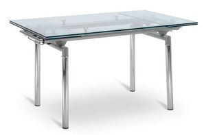 MATERA 2, Table extensible avec base en aluminium, top transparent