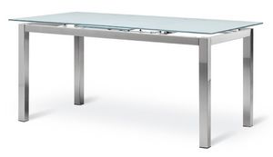 VENEZIA, Mtal Table extensible avec plateau en verre dcor