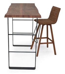 SNACK, Table haute avec base en mtal et plateau en bois vieilli