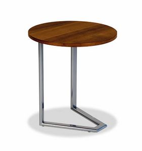 Wave table basse, Petite table ronde en bois et acier peint