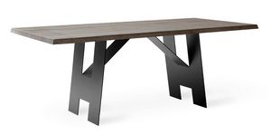 ACCA, Table rustique avec plateau en bois antique solide