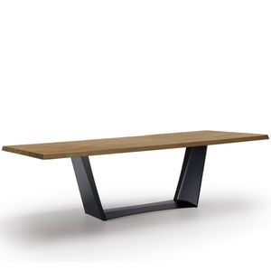 Antiqua-U, Table avec plateau en bois massif, fixe ou extensible