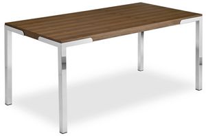 CAPUA 2, Table en mtal moderne avec top placage de noyer