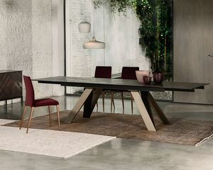 CELTIS, Table extensible ou fixe, avec plateau en bois, verre ou cramique