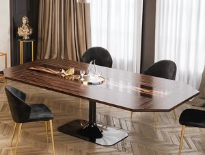 Flave table, Table avec plateau en ébène, avec décoration artistique
