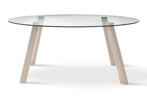 GLAM4, Table ovale avec plateau en verre, les jambes en htre