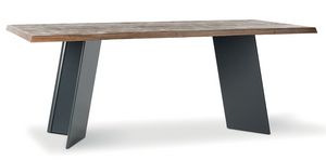 PLUS, Table rustique en bois massif, base en mtal