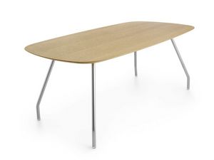 Worktop Mono 185, Table ovale en bois avec des pieds en acier