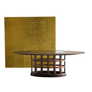 712005 Harris, Table ovale en bois avec insert en verre sur le dessus