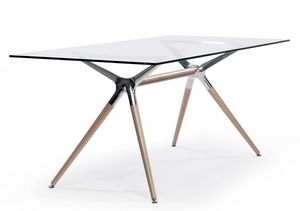 Natural Metro, Table design rectangulaire en bois, plan de travail en verre