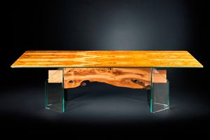 Portofino, Table en verre et bois d'olivier
