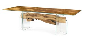 Portofino, Table rectangulaire en bois et verre