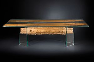 Venezia, Table en verre avec inserts en bois de briccola