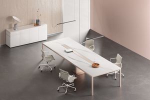 Fattore Alpha Executive comp. 03, Table de réunion avec plateau effet marbre blanc
