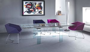 Mambo/R, Table avec extension, en mtal avec plateau en verre